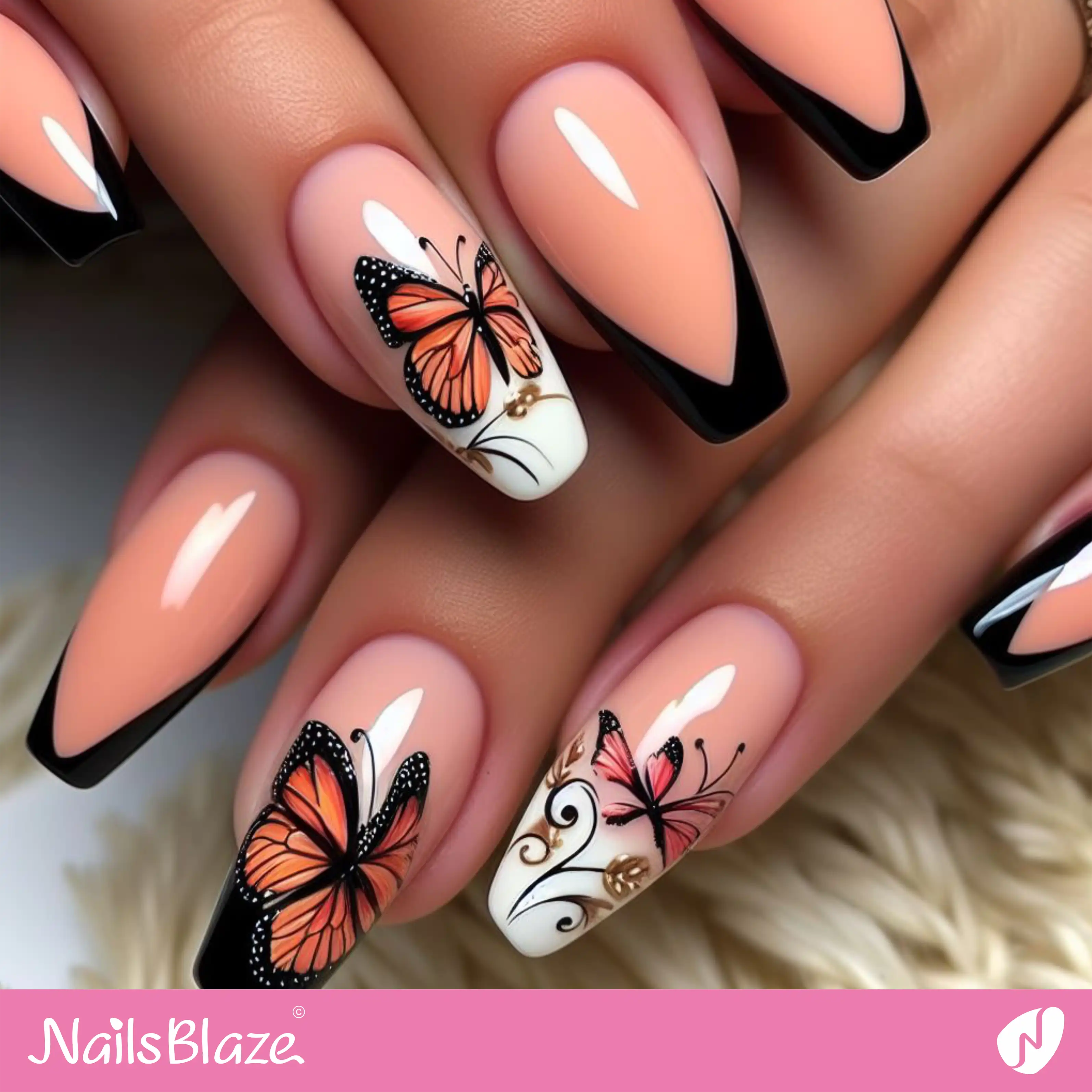 Peach Fuzz Butterfly Nails Chevron Design | Color of the Year 2024 - NB1793